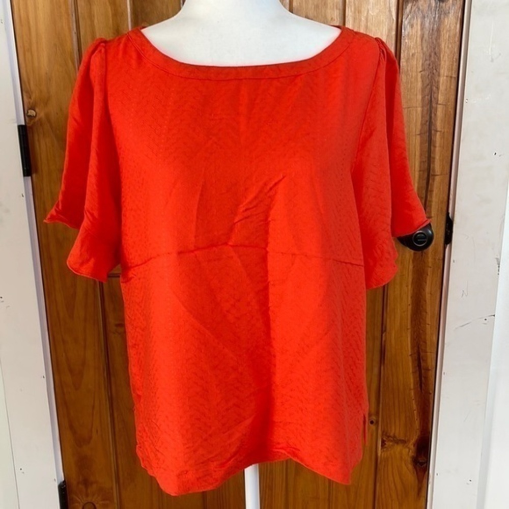 Loft Petite large bright Orange short ruffle sleeve boxy Top